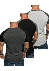 Amaci&Sons T-Shirt OMAHA 3er-Pack Herren Basic Oversize Raglan Dunkelgrau/Grau/Lila/Schwarz