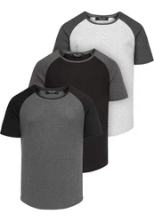 Amaci&Sons T-Shirt OMAHA 3er-Pack Herren Basic Oversize Raglan Dunkelgrau/Grau/Lila/Schwarz