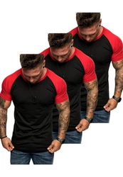 Amaci&Sons T-Shirt OMAHA 3er-Pack Herren Basic Oversize Raglan Rot/Orange/Dunkelrot