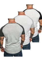 Amaci&Sons T-Shirt OMAHA 3er-Pack Herren Basic Oversize Raglan Grau/Weiß/Dunkelgrau