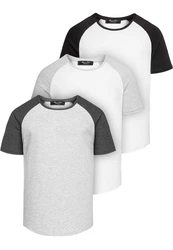 Amaci&Sons T-Shirt OMAHA 3er-Pack Herren Basic Oversize Raglan Grau/Weiß/Dunkelgrau