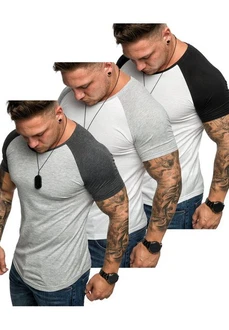 Amaci&Sons T-Shirt OMAHA 3er-Pack Herren Basic Oversize Raglan Grau/Weiß/Dunkelgrau