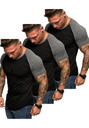 T-Shirt 3. OMAHA 3er-Pack T-Shirts (3er-Pack) Herren Basic Oversize Kontrast Raglan T-Shirt