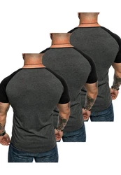 Amaci&Sons T-Shirt OMAHA 3er-Pack Herren Basic Oversize Raglan Dunkelgrau/Grau
