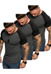Amaci&Sons T-Shirt OMAHA 3er-Pack Herren Basic Oversize Raglan Dunkelgrau/Grau