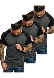 Amaci&Sons T-Shirt OMAHA 3er-Pack Herren Basic Oversize Raglan Dunkelgrau/Grau