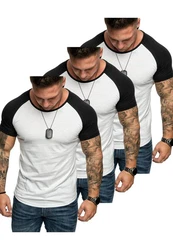 Amaci&Sons T-Shirt OMAHA 3er-Pack Herren Basic Oversize Raglan Weiß/Schwarz/Dunkelblau