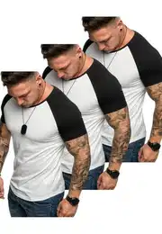 T-Shirt 3. OMAHA 3er-Pack T-Shirts (3er-Pack) Herren Basic Oversize Kontrast Raglan T-Shirt