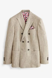 Sakko Leomaster doppelreihiger Leinenblazer Slim Fit (1-tlg)