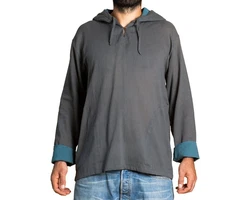 PANASIAM Kurzarmhemd Herren Hoodie mit Kapuze Fisherman Shirt Dunkelgrau/Grau/Hellgrau/Dunkelblau