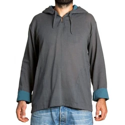PANASIAM Kurzarmhemd Herren Hoodie mit Kapuze Fisherman Shirt Dunkelgrau/Grau/Hellgrau/Dunkelblau