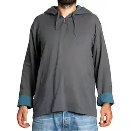 Kurzarmhemd Herren Hoodie mit Kapuze zweifarbig Fischerhemd aus 100% Baumwolle Kapuzenshirt mit Taschen bis Gr. XXL Fisherman Shirt Langarmhemd
