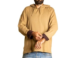 PANASIAM Kurzarmhemd Herren Hoodie mit Kapuze Fisherman Shirt Braun/Beige/Khaki
