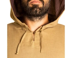PANASIAM Kurzarmhemd Herren Hoodie mit Kapuze Fisherman Shirt Braun/Beige/Khaki