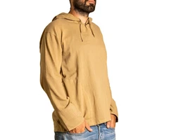 PANASIAM Kurzarmhemd Herren Hoodie mit Kapuze Fisherman Shirt Braun/Beige/Khaki