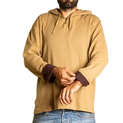 PANASIAM Kurzarmhemd Herren Hoodie mit Kapuze Fisherman Shirt Braun/Beige/Khaki