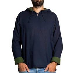 PANASIAM Kurzarmhemd Herren Hoodie mit Kapuze Fisherman Shirt Grün/Dunkelblau/Blau