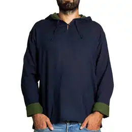 Kurzarmhemd Herren Hoodie mit Kapuze zweifarbig Fischerhemd aus 100% Baumwolle Kapuzenshirt mit Taschen bis Gr. XXL Fisherman Shirt Langarmhemd