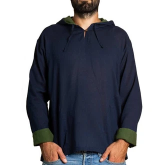 PANASIAM Kurzarmhemd Herren Hoodie mit Kapuze Fisherman Shirt Grün/Dunkelblau/Blau