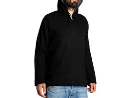 PANASIAM Kurzarmhemd Herren Hoodie mit Kapuze Fisherman Shirt Schwarz/Dunkelgrau