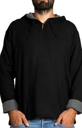 PANASIAM Kurzarmhemd Herren Hoodie mit Kapuze Fisherman Shirt Schwarz/Dunkelgrau