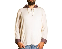 PANASIAM Kurzarmhemd Herren Hoodie mit Kapuze Fisherman Shirt Beige/Dunkelrot/Schwarz/Braun