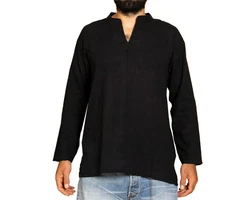 PANASIAM Kurzarm Fischerhemd Schwarz/Beige/Rot