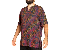 PANASIAM Kurzarmhemd Herren Hemd Freizeithemd Dunkelrot/Lila/Mischfarben/Bordeaux