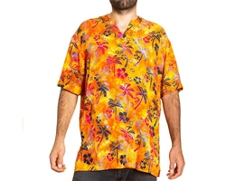 PANASIAM Kurzarmhemd Herren Hemd Freizeithemd Gelb/Orange