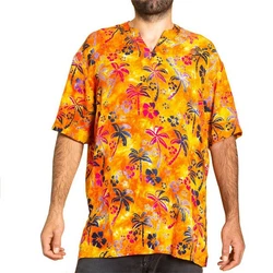 PANASIAM Kurzarmhemd Herren Hemd Freizeithemd Gelb/Orange