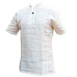 Kurzarmhemd Fischerhemd aus 100% Hanf mit Holzknopf fr Herren leger geschnitten Bequemes Freizeithemd Fisherman Shirt auch als Kurzarmhemd