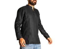 PANASIAM Fischerhemd Fischerhemd Herren Freizeithemd Fisherman Shirt Dunkelgrau/Schwarz/Rot/Beige/Grün