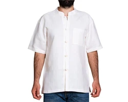 PANASIAM Kurzarmhemd Fischerhemd Fisherman Shirt Weiß/Creme