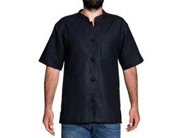 PANASIAM Kurzarmhemd Fischerhemd Fisherman Shirt Schwarz/Dunkelblau/Dunkelgrau