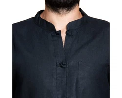 PANASIAM Kurzarmhemd Fischerhemd Fisherman Shirt Schwarz/Dunkelblau/Dunkelgrau
