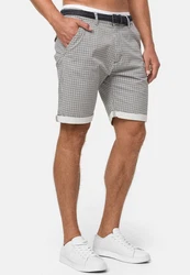 Indicode Herren Bourchier Chino Shorts mit Gürtel Creme/Grau/Weiß