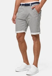 Indicode Herren Bourchier Chino Shorts mit Gürtel Creme/Grau/Weiß