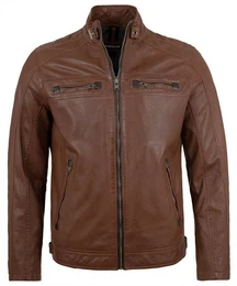 Lederjacke Nathan - Herren Lederjacke Lammnappa mittelbraun