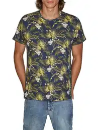 T-Shirt Herren Fotoprintshirt RIVBill Regular Fit (1-tlg) Kurzarm Hawaiishirt mit Rundhalsausschnitt aus 100% Baumwolle