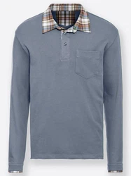Witt Langarm-Poloshirt Grau/Dunkelblau/Blau