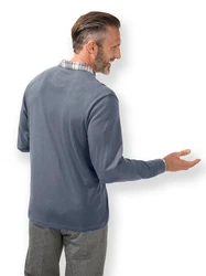 Witt Langarm-Poloshirt Grau/Dunkelblau/Blau