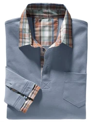 Witt Langarm-Poloshirt Grau/Dunkelblau/Blau