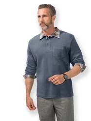 Witt Langarm-Poloshirt Grau/Dunkelblau/Blau