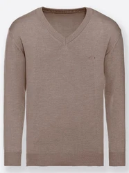 Witt Strickpullover V-Pullover Grau/Braun/Beige/Khaki