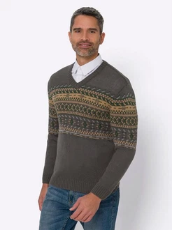 Sieh an! Strickpullover Grau/Mischfarben/Dunkelgrün/Dunkelgrau