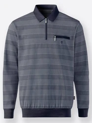 Hajo T-Shirt Langarm-Poloshirt Grau/Dunkelblau/Hellgrau/Blau