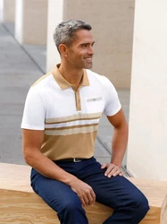 Sieh an! T-Shirt Poloshirt Beige/Braun/Weiß