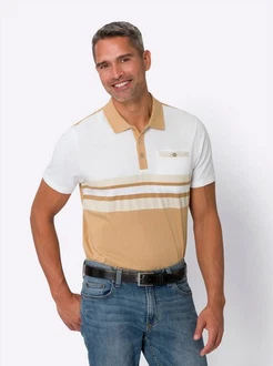 Sieh an! T-Shirt Poloshirt Beige/Braun/Weiß