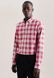 Businesshemd Slim Slim Langarm Button-Down-Kragen Karo