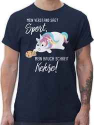 Shirtracer T-Shirt Mein Bauch schreit Kekse! Einhorn Sprüche Rosa/Grau/Dunkelblau/Beige/Lila